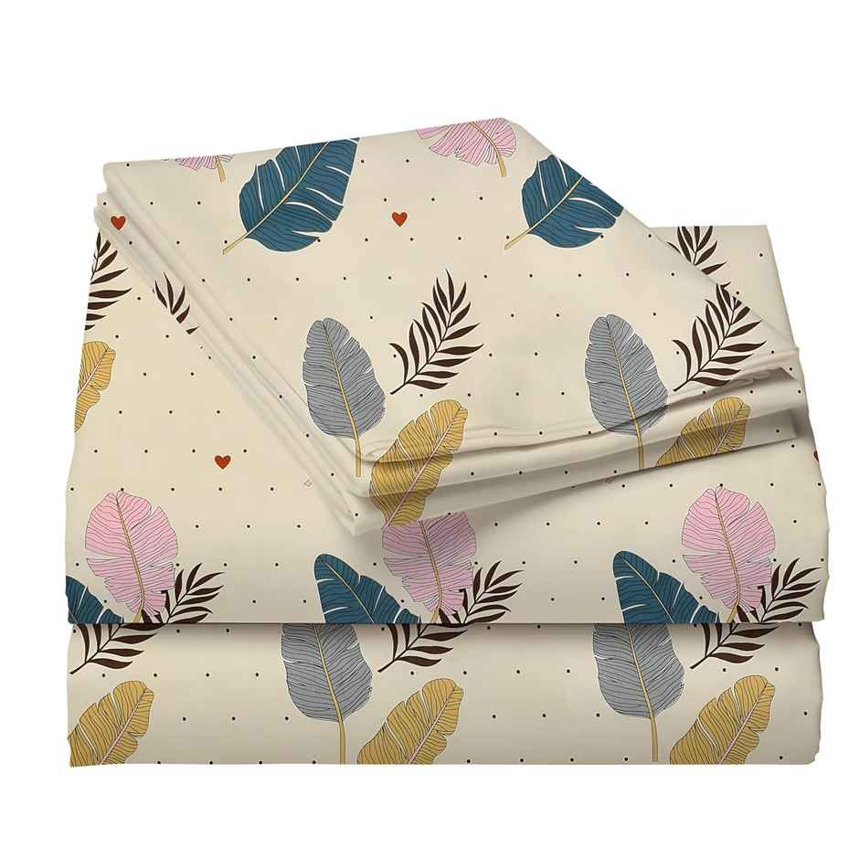 Swadeshi Style Glace Cotton Elastic Fitted Printed Double Bedsheet with 2 Pillow Cover - Multicolor