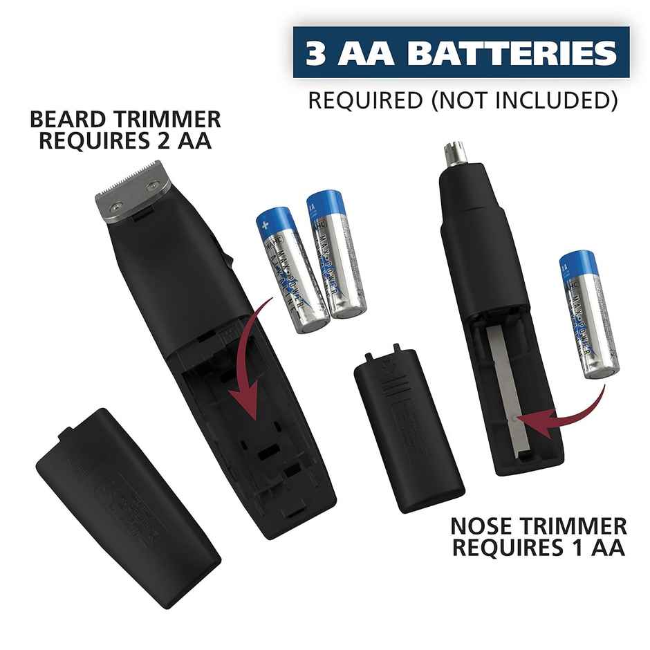 Battery Beard Trimmer for Men | For Beard & Moustache | 1 hour Runtime | Carbon Steel Blade | 8 Length Settings | Black, Silver