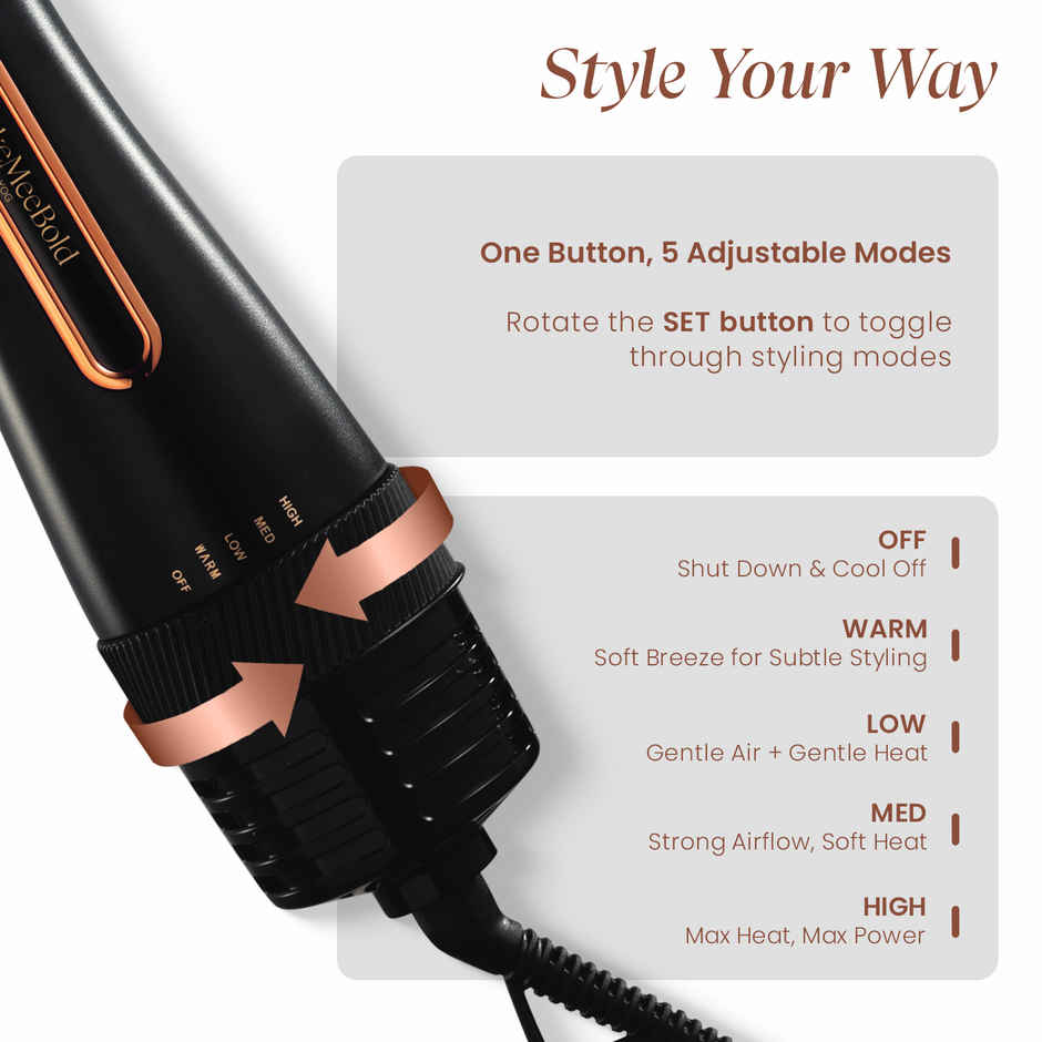 Urban Yog 3-In-1 Hot Air Brush | Dryer, Straightener & Volumizer, 1200W, Rose Gold