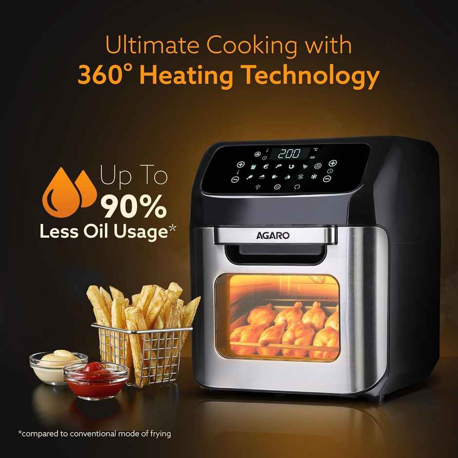 Agaro Regency Air Fryer, 12L, Family Rotisserie Oven, 1800W, 9 Preset Menu, Digital Display