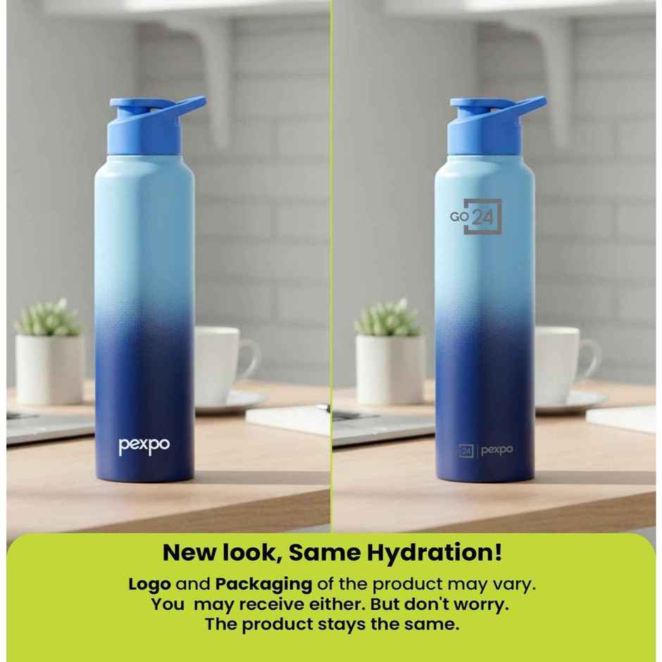 Go24 | Pexpo Craft Pro Stainless Steel Sports | Fridge Water Bottle with Sipper Cap | Blue & Dark Blue