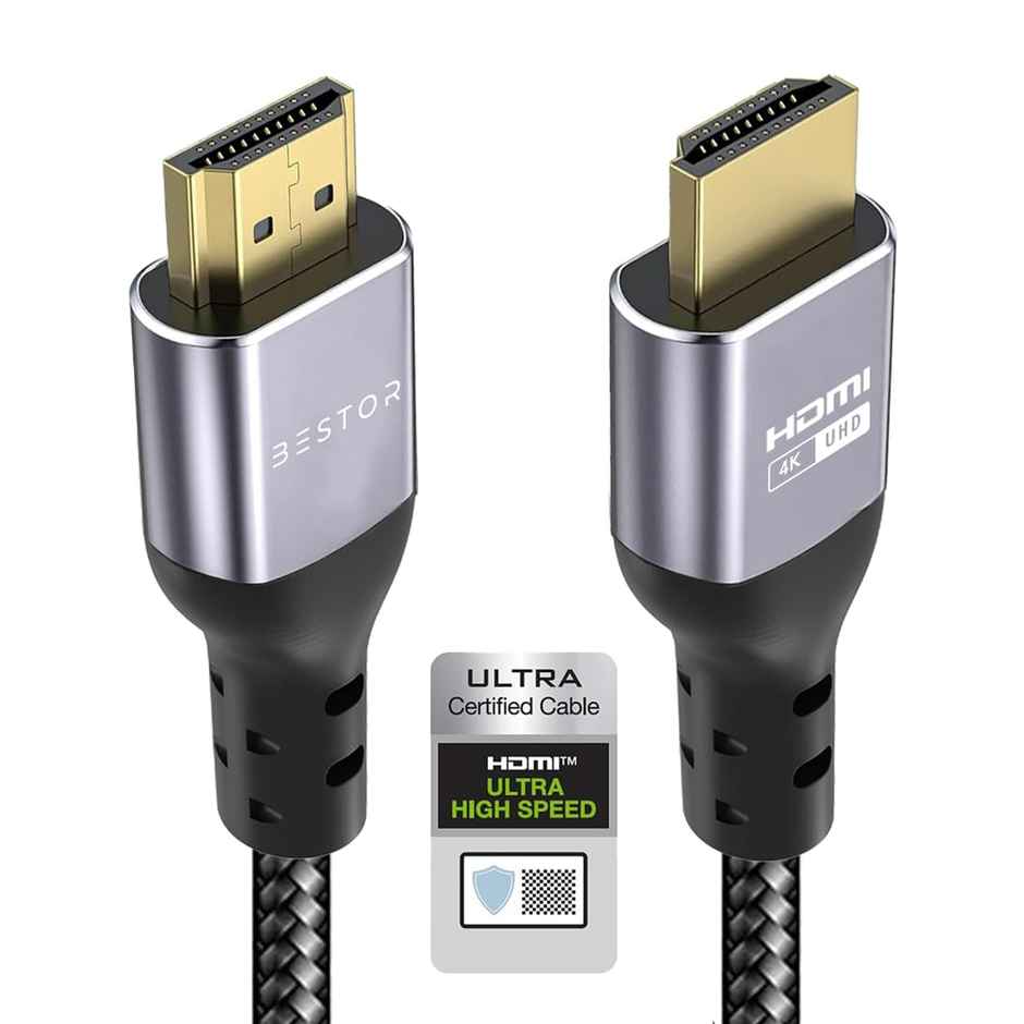Bestor 4K HDMI Cable, High Speed HDMI 2.0 Nylon Braided Cable, 4K, 60Hz, Ultra HD, 2K, 1080P, ARC Compatible with TV, Fire TV, PC, PS5, PS4, X-Box, Monitor (1.5M) - Black & Grey