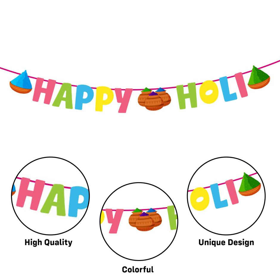 Holi Party Decoration Items Happy Holi Banner with Photo Booth Props | Party Propz