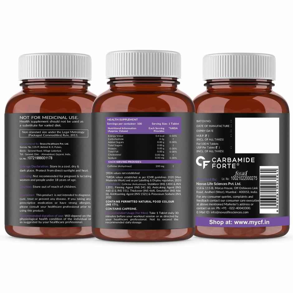 Carbamide Forte Caffeine 200mg Tablet 100 Veg Tablets