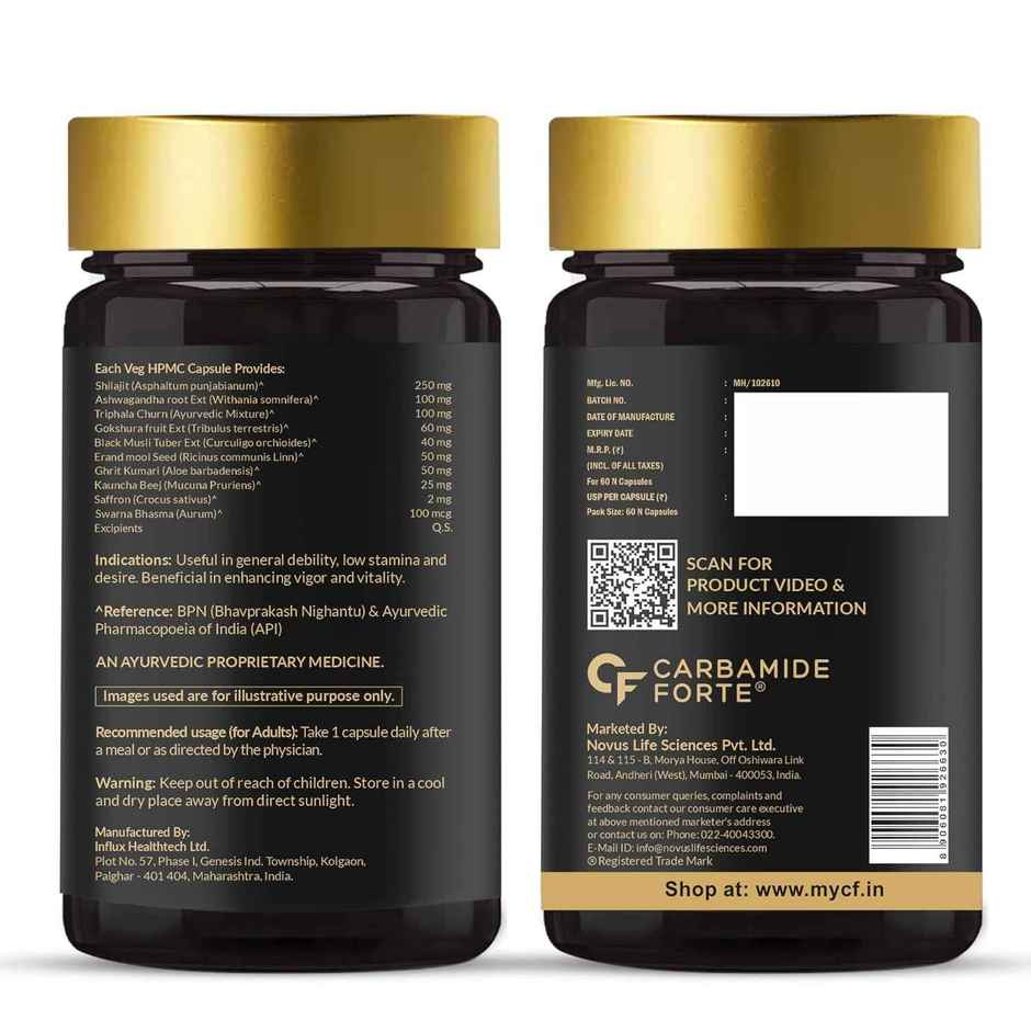 Carbamide Forte Shilajit Gold Capsules For Men With Pure Shilajit Swarna Bhasma,Gokshura,Ashwagandha