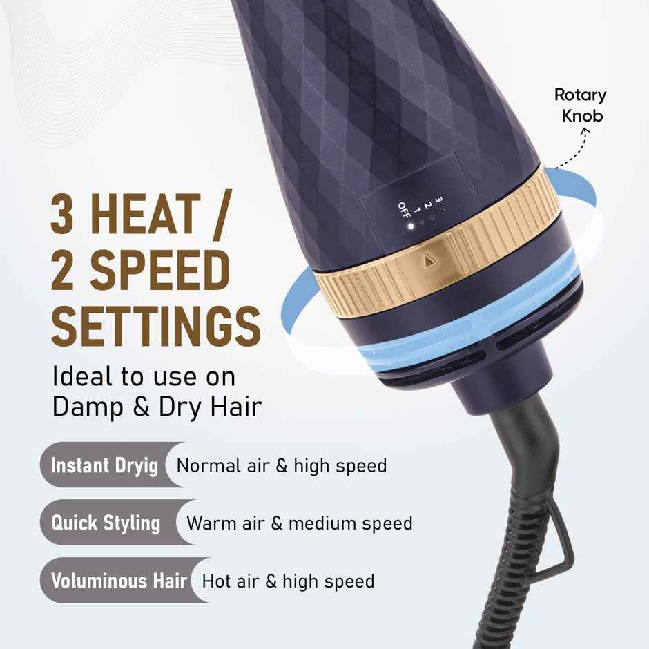 Vega Pro Volumizer Hair Blow Dryer Brush with 3 Heat/2 Speed Settings, (1200W, VHSD-02)