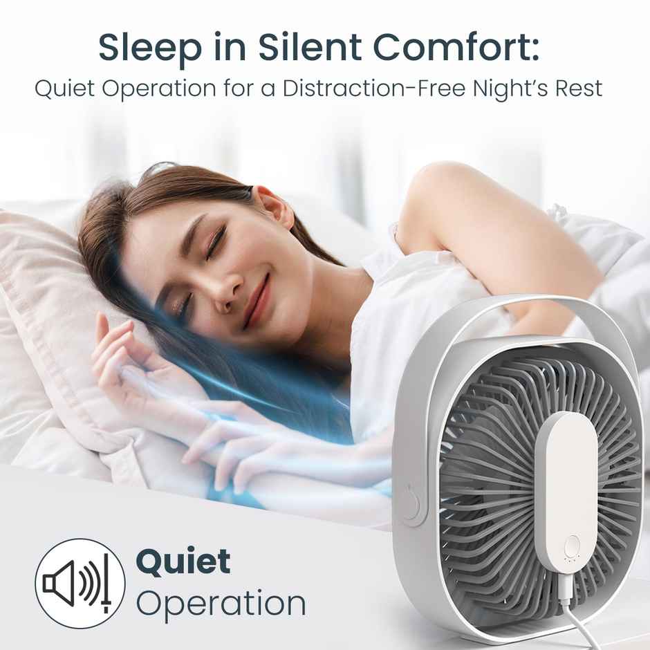 Portronics CoolCube Desktop Fan with 2400 mAh Battery | Type-C Charging | White