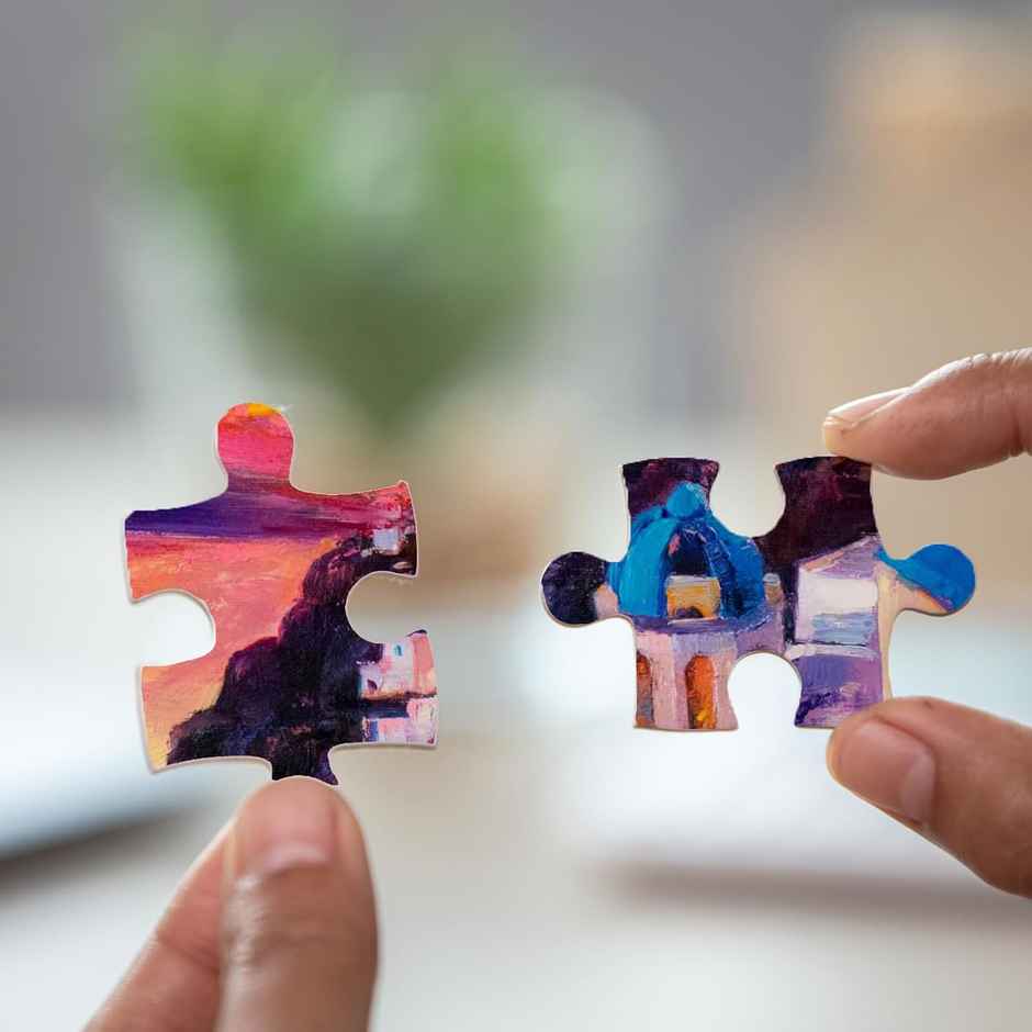 Flo Toys Sunset in Santorini 500-Piece Jigsaw Puzzle for Kids & Adults - Fun Travel Game & Family Activity