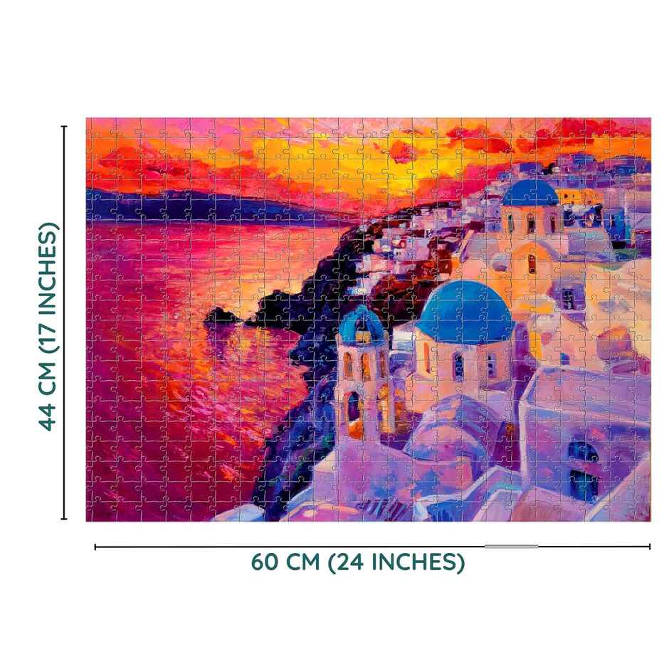 Flo Toys Sunset in Santorini 500-Piece Jigsaw Puzzle for Kids & Adults - Fun Travel Game & Family Activity