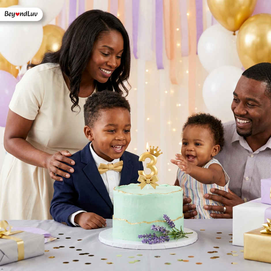BeyondLuv Candles for Kids Birthday Party 3 Golden Number Candle With Crown