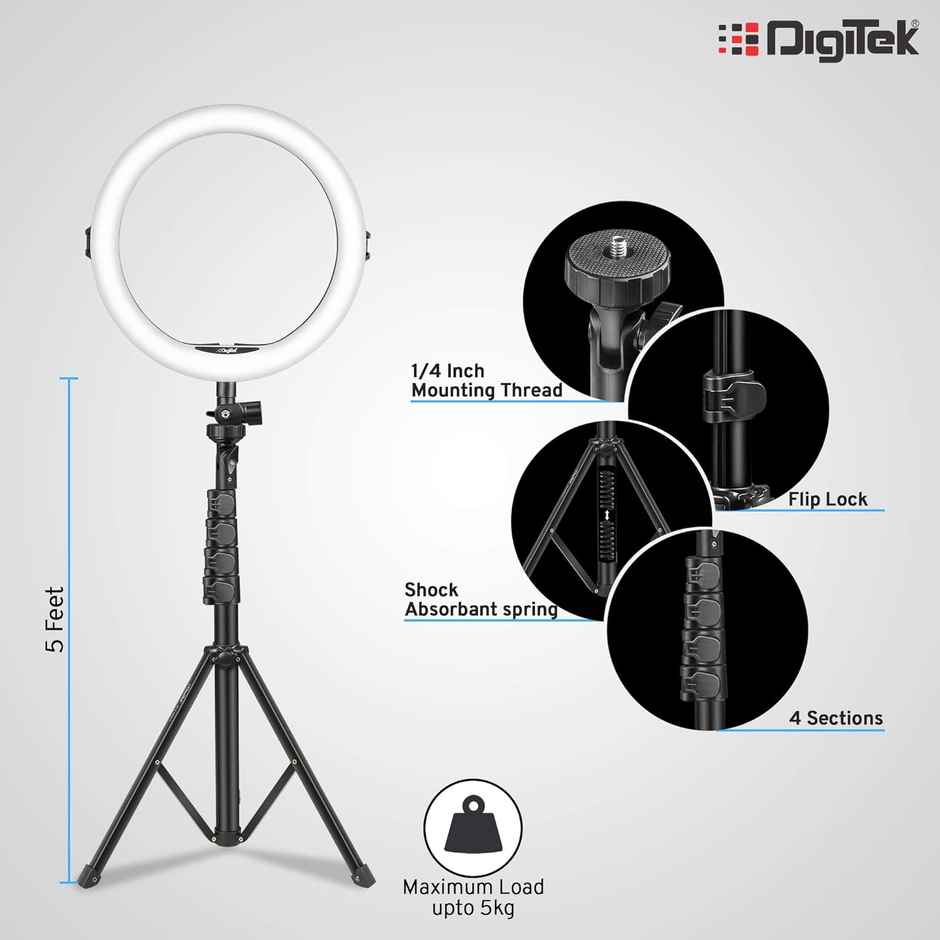 Digitek (Drl 12C) 12 Inch Led Ring Light With Stand 5Ft & Smartphone Holder - Usb Powered