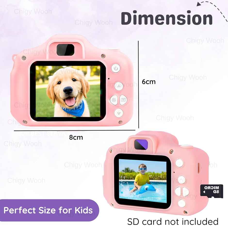 Chigy Wooh Digital Camera Toy for Kids | Video Recording | Mini Games | Rechargeable | Pink