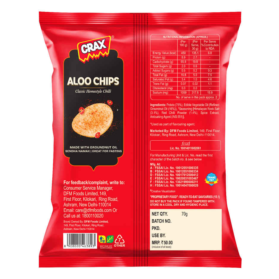 Crax Homestyle Aloo Chips | Vrat Mota Chips