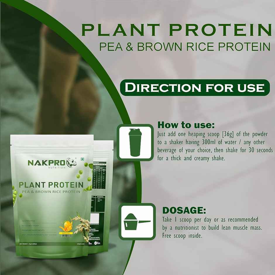 Nakpro Vegan Plant Protein Powder (Pea Protein & Brown Rice Protein) Mango -