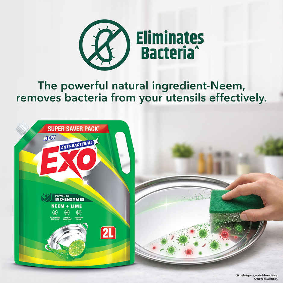 Exo Neem & Lime Anti Bacterial Dishwash Liquid | Tough Grease Removal with Power of Bio-Enzymes