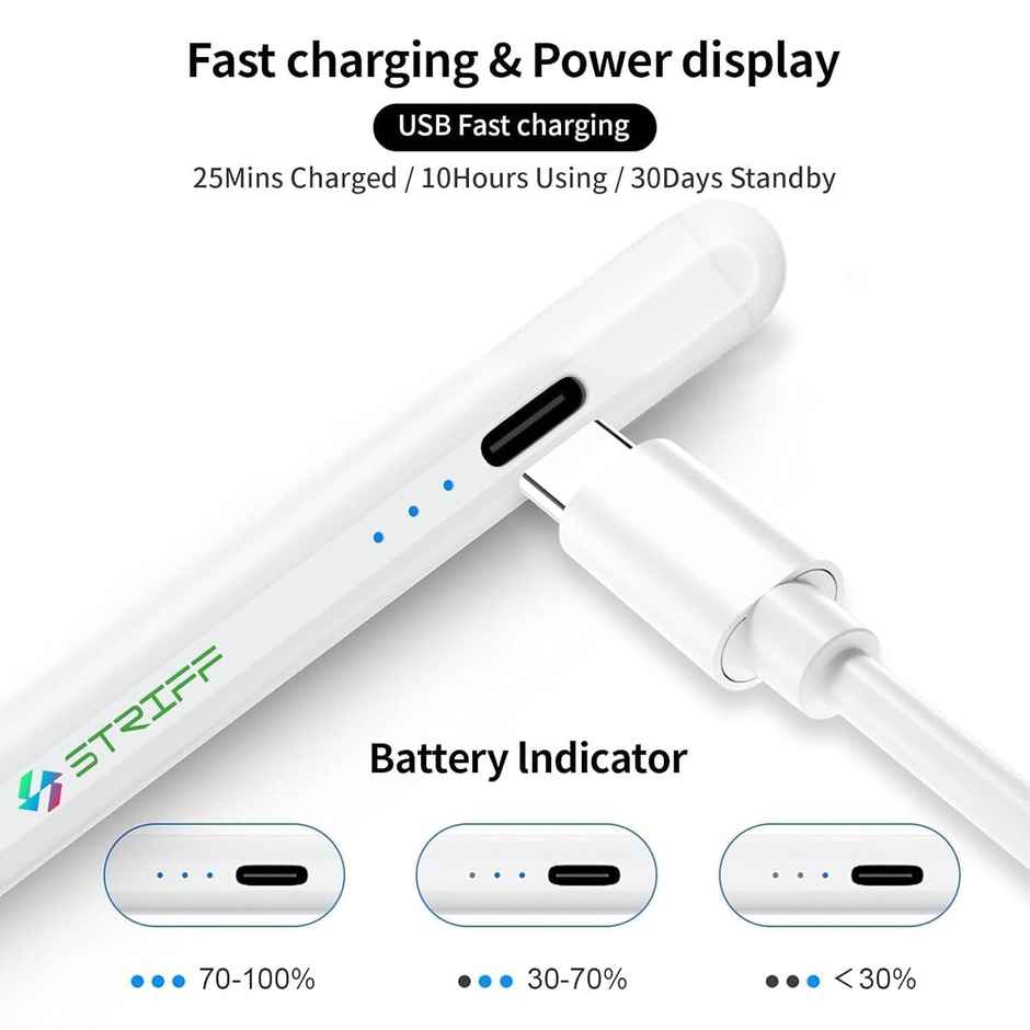 STRIFF iPad Pencil NO.1 Sales in US&EU,13 Mins Fast Charge Stylus Pen for iPad with Palm Rejection for 2018-2025 iPad Air 3/4/5/M2/M3, iPad mini 5/6, iPad 6/7/8/9/10/11, iPad Pro 11",12.9"&M4 - White