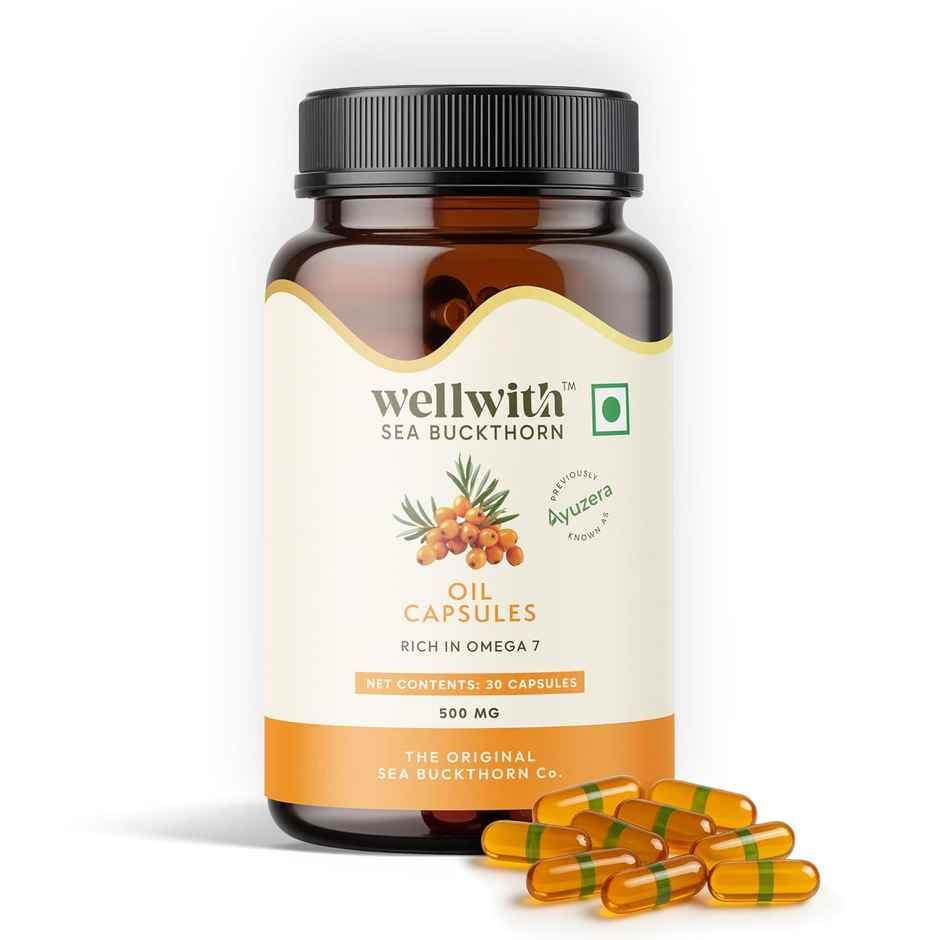 Wellwith Sea Buckthorn Berry Oil Vegan Omega 7 500 mg | Veg HPMC Capsules