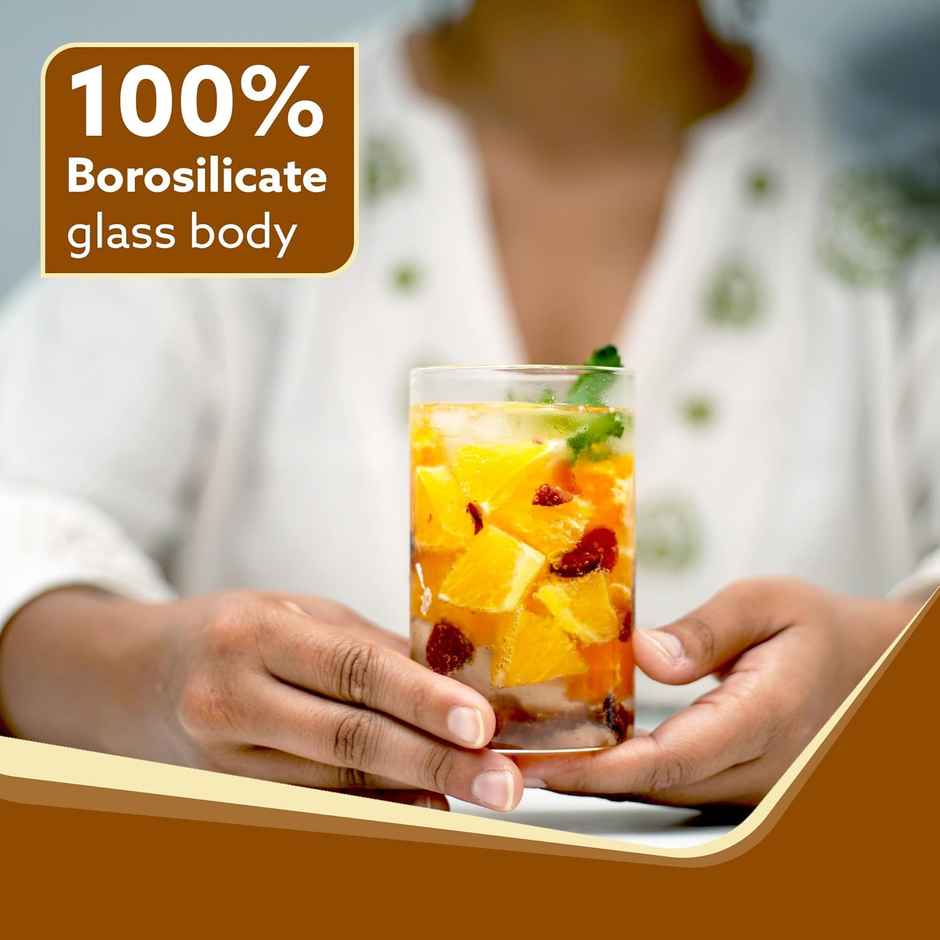 Agaro Elite Borosilicate Glass Tumbler | Serves Water - Cold Drinks - Juice - Milk - Pack of 6 | 300 ml