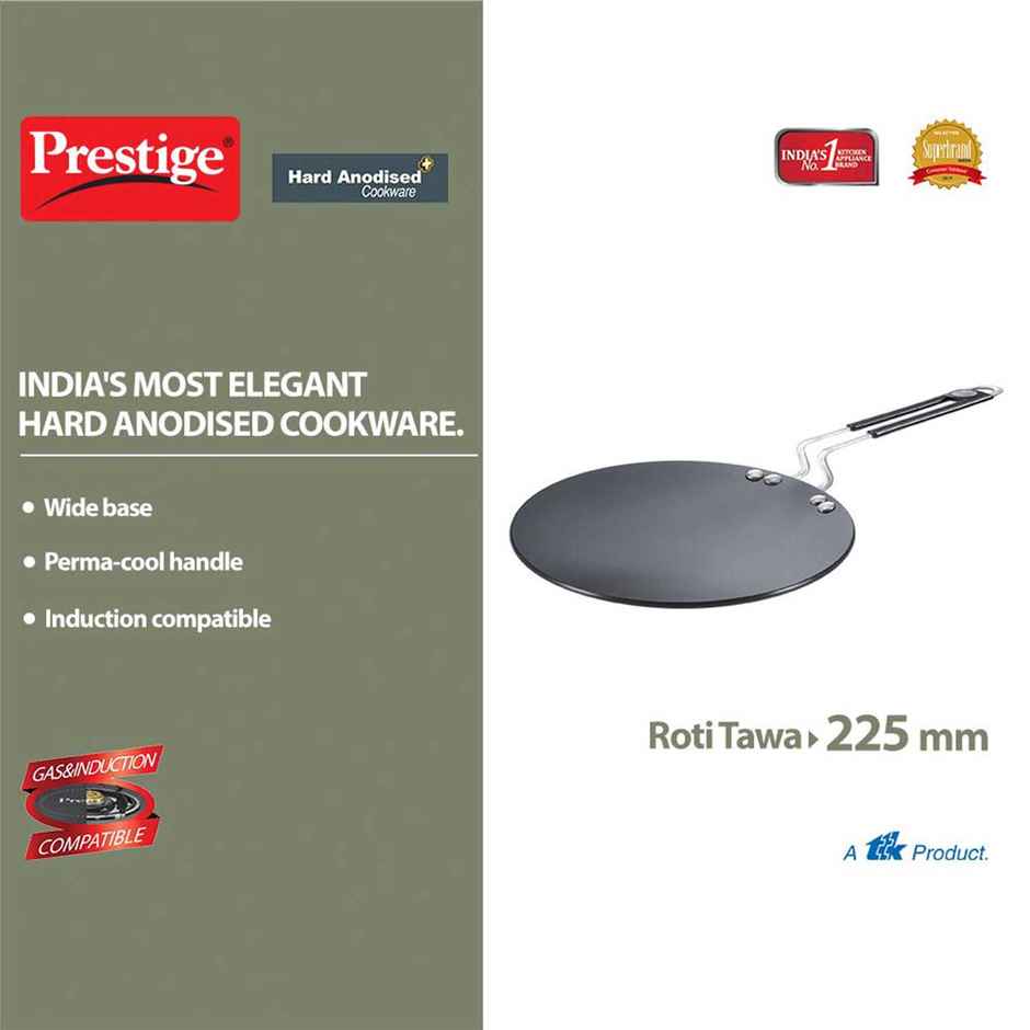 Prestige 22.5cm Hard Anodised Plus Roti Tawa|Gas and Induction Compatible | Black