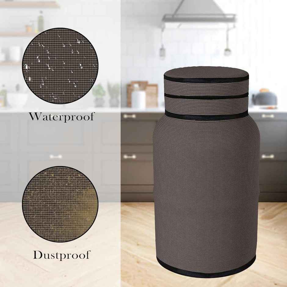 Kuber Industries Mini Check PVC LPG Cylinder Cover for Kitchen | Brown