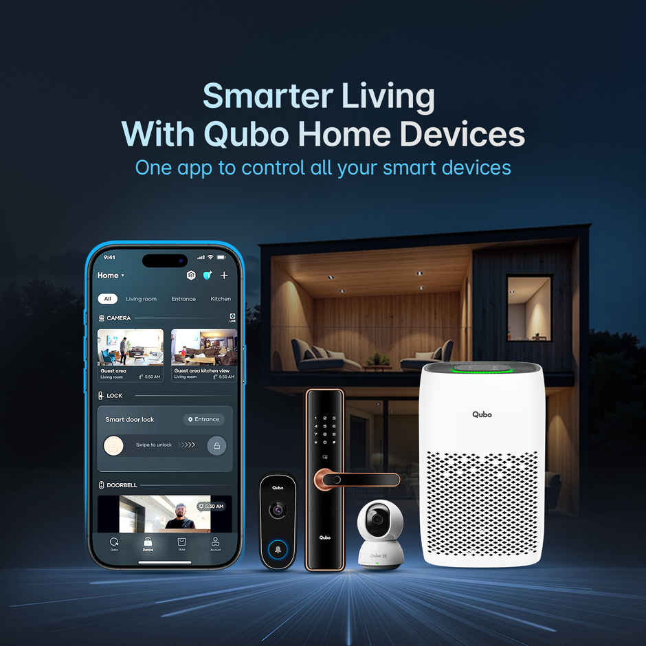 Qubo Smart 38W Air Purifier Q200 for Home by Hero Group | 200 Sqft | 99.99% Allergen Removal | HEPA H13 | 9000 Hrs Filter Life | App & Voice Control(White)