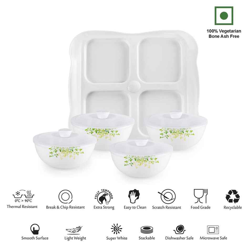 Cello Opalware Dazzle Series Green Orchard Dry Fruit Set | Set of 9