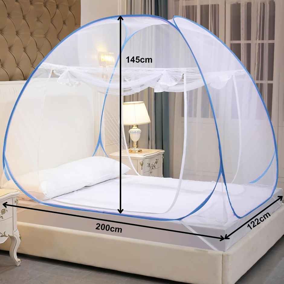 Kuber Industries Foldable Nylon Mosquito Net For Double Bed | Blue - 6.5 x 4 ft