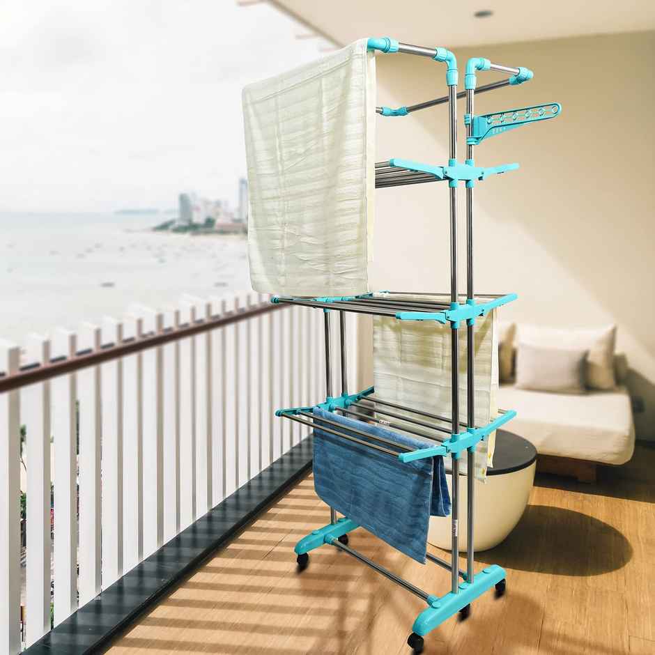 Cipla Plast Stainless Steel With Co-Polymer Strong & Heavy King Jumbo Cloth Dryer Stand | Green