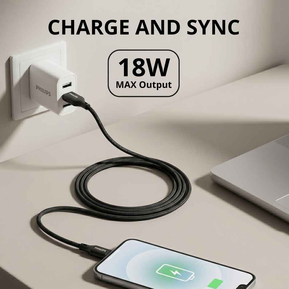 Philips 18W USB A to Type C Fast Charging Cable | DLC4130AB94 | Dark Slate | 1 m