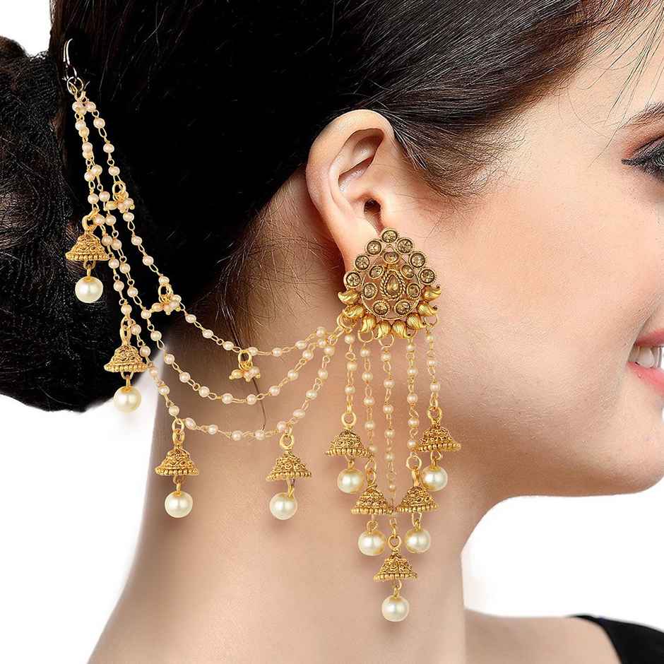Sukkhi Traditional Gold Plated Bahubali Inspired Long Chain Jhumki Earrings For Women
