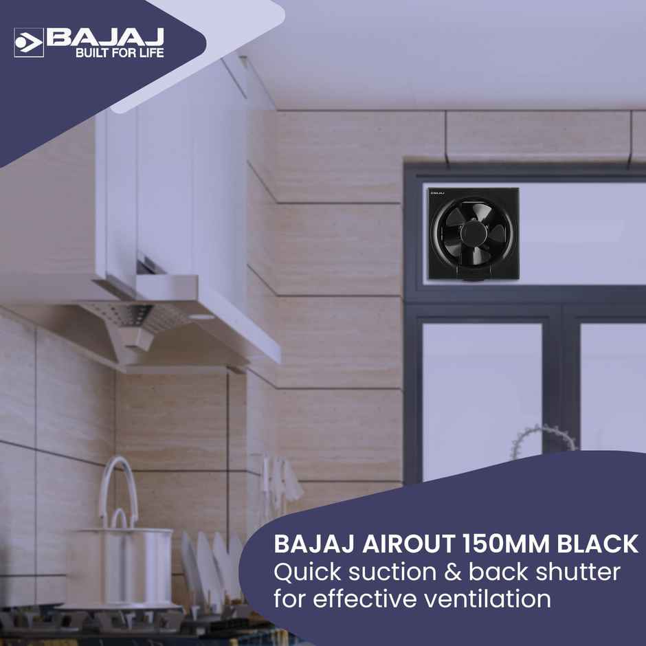 Bajaj AirOut Dom Exhaust Fan, 150mm, 4 Star, 100% Copper Motor, Auto Thermal Protector, Black