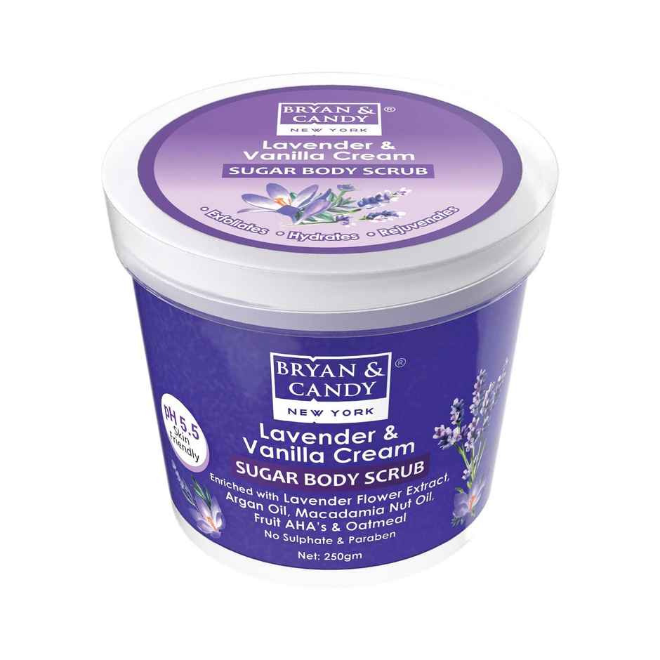 Bryan & Candy Sugar Body Scrub Ph 5.5 For Tan Removal And Exfoliation | Lavender - Vanilla Cream