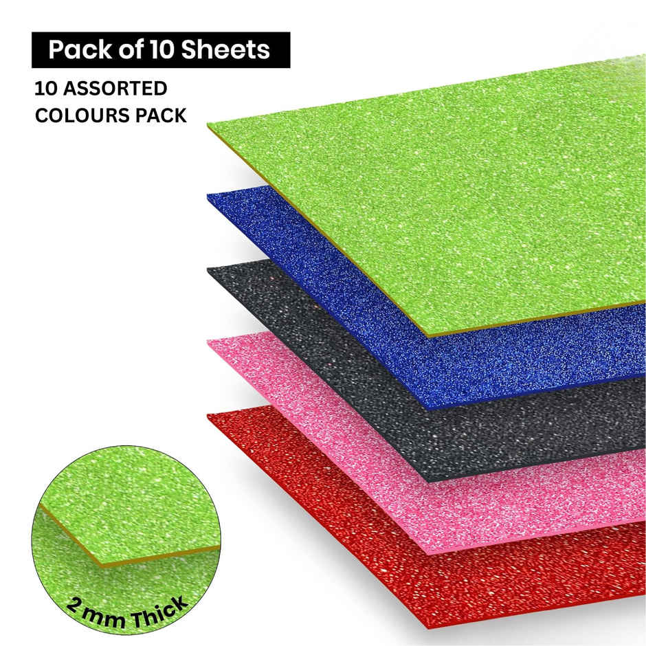 Chrome Self Adhesive Easy To Peel Off Glitter Eva Foam A4 Size | 10 Sheets Assorted Color