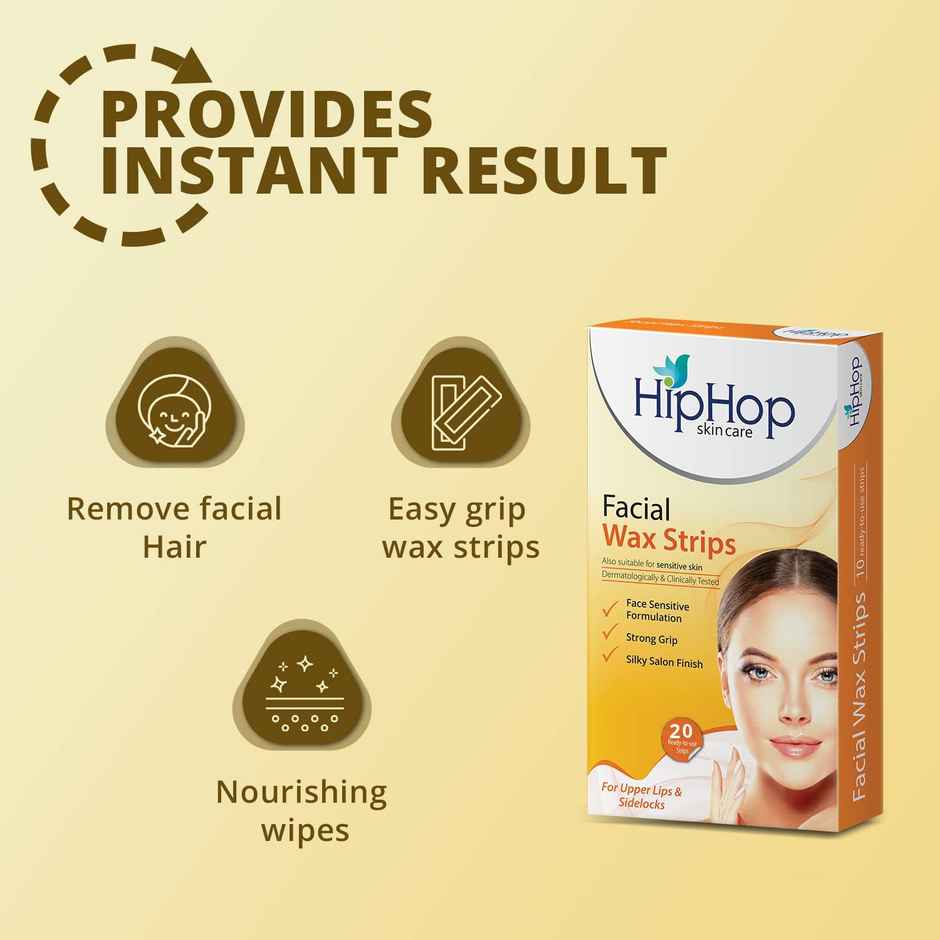 HipHop Skincare Facial Wax Strips for Normal to Sensitive Skin, For Instant Hair Removal