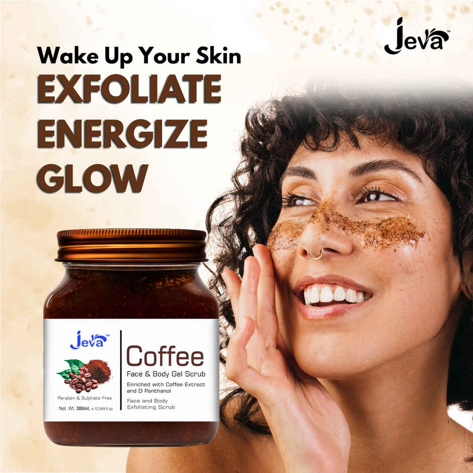 Jeva Coffee Face & Body Exfoliating Gel Scrub | Removes Dead Skin & Dullness