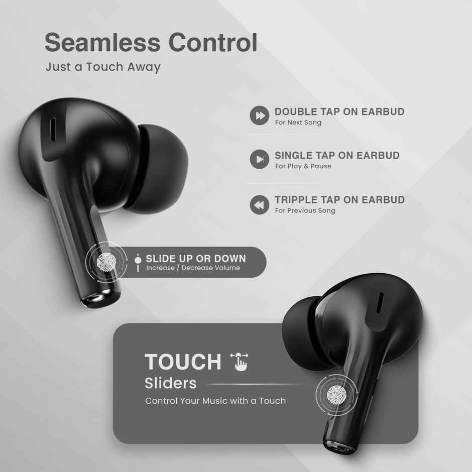 Hammer Anc (32Db) Tws| 30Hr Battery 5 Eq Modes Touch Screen True Wireless Buds -Matte Finish Black