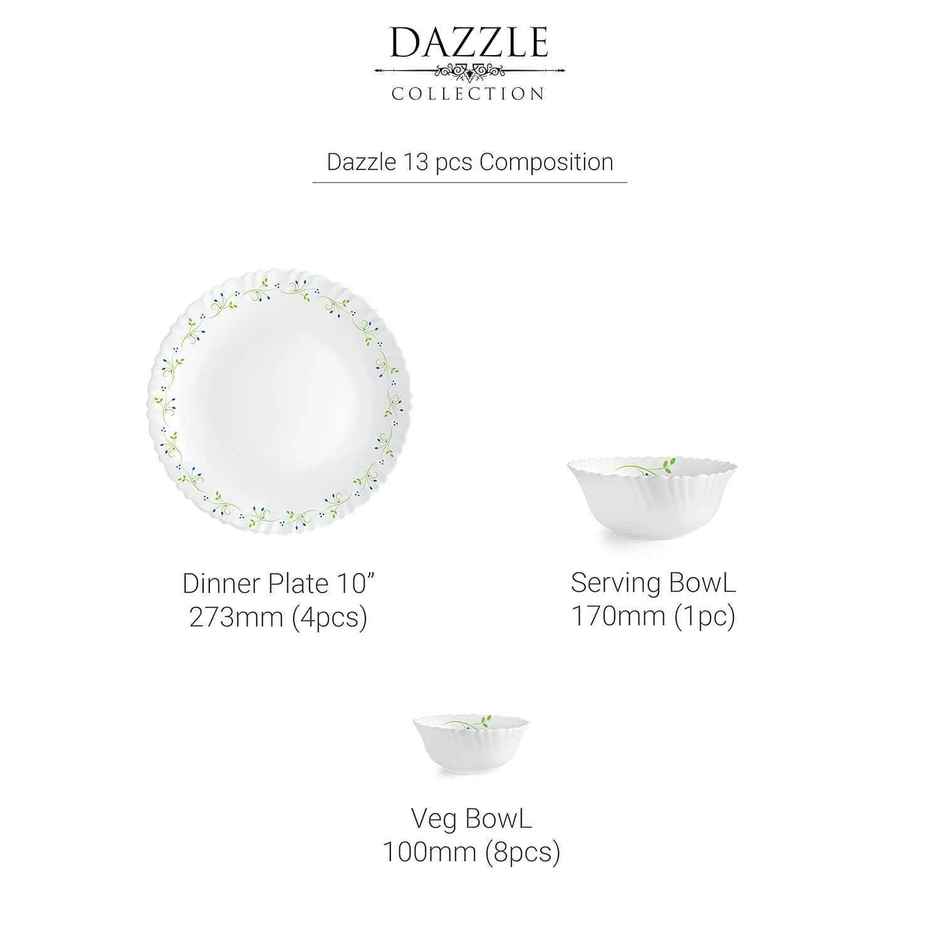 Cello Opalware Dazzle Series Tropical Lagoon Dinner Set | | Set Of 13, White