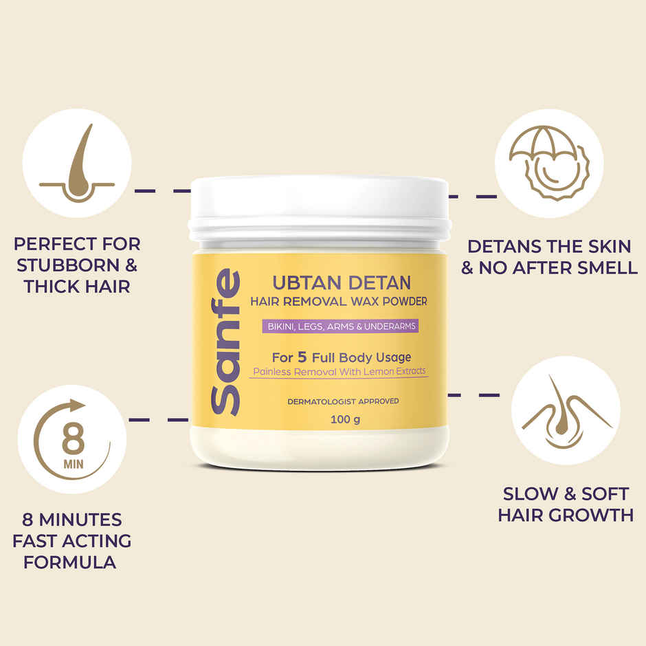 Sanfe Ubtan Detan Hair Removal Wax Powder 8 Minute Painless Organic