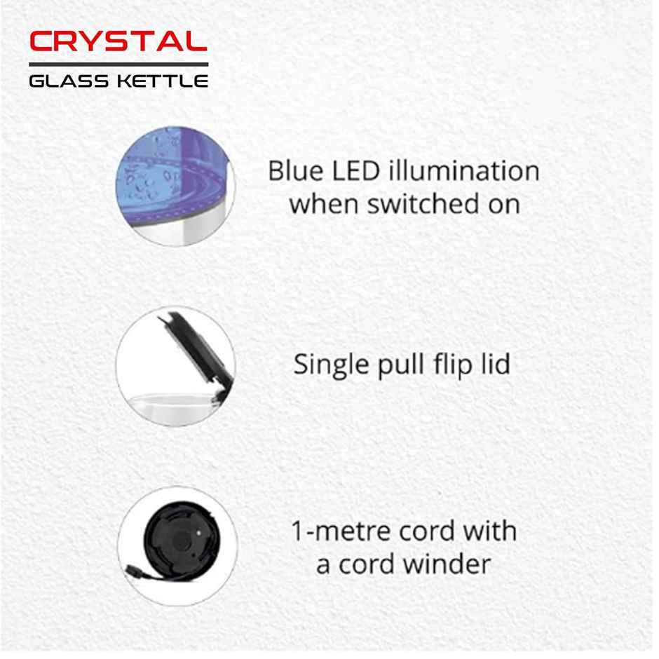 Pigeon  by Stovekraft Crystal Glass 1500 Watt Electric Kettle, 1.8 litre with LED Illumination, Heat Resistant, Auto Shutt off - Silver