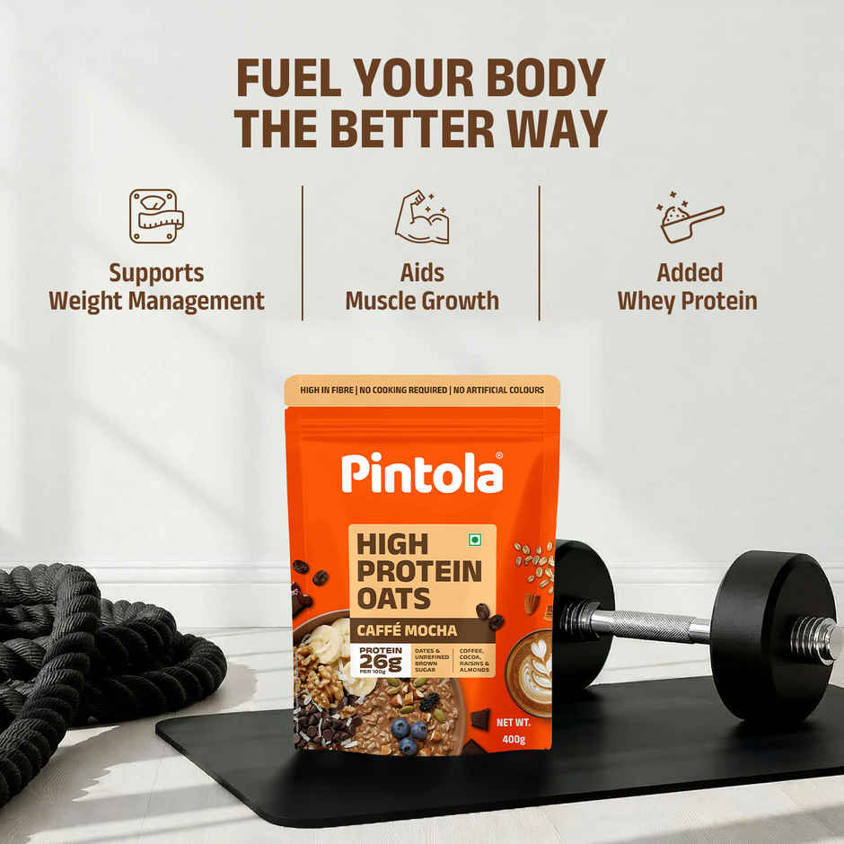 Pintola 26g High Protein Oats | Caffe Mocha - No Refined Sugar - With Almonds & Raisins