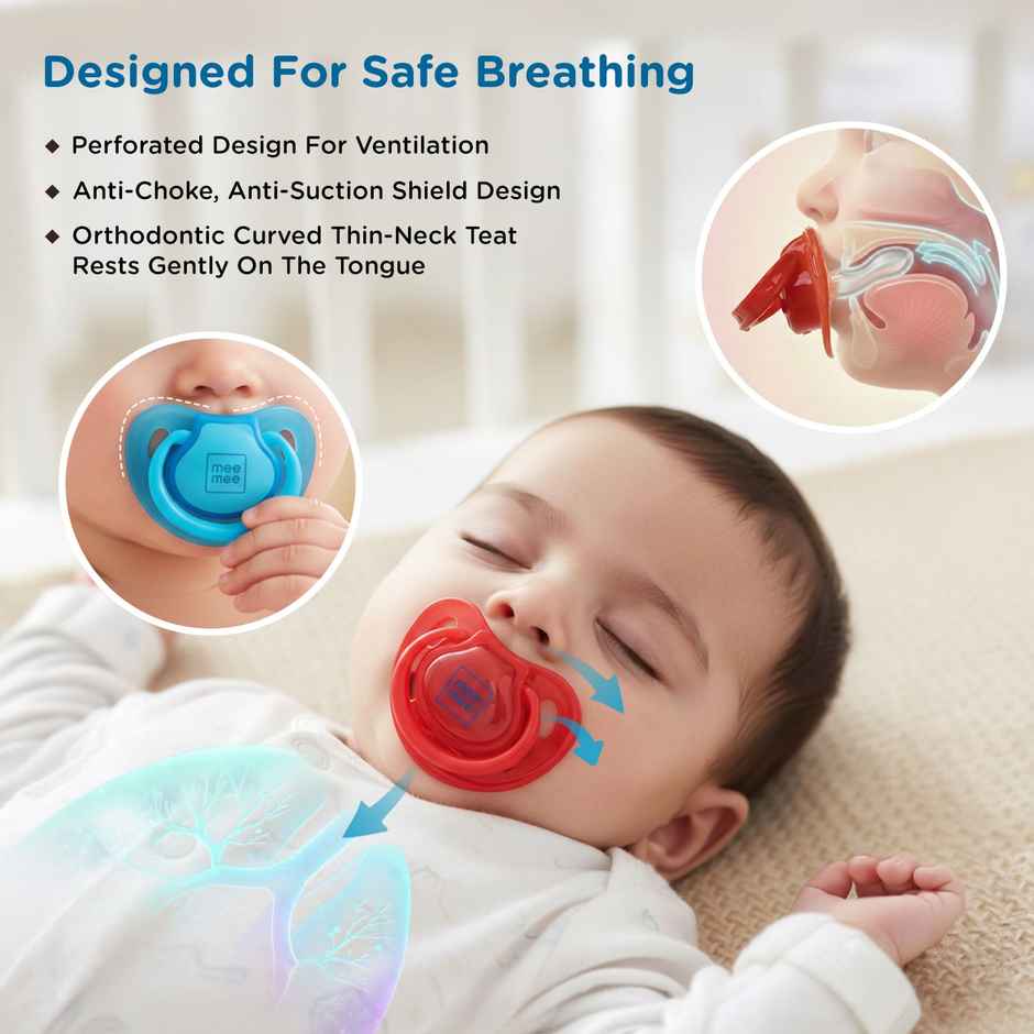 Mee Mee Baby Pacifier Ultra Light Soft Silicone Nipple | BPA Free | Red/Blue