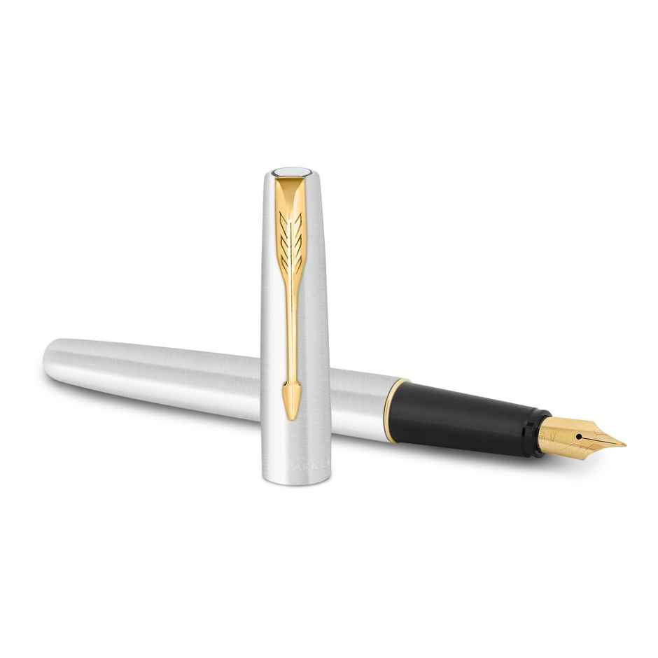 Parker Frontier Stainless Steel Gold Trim Fountain Pen | Corporate Gift |Ideal For Professional Use