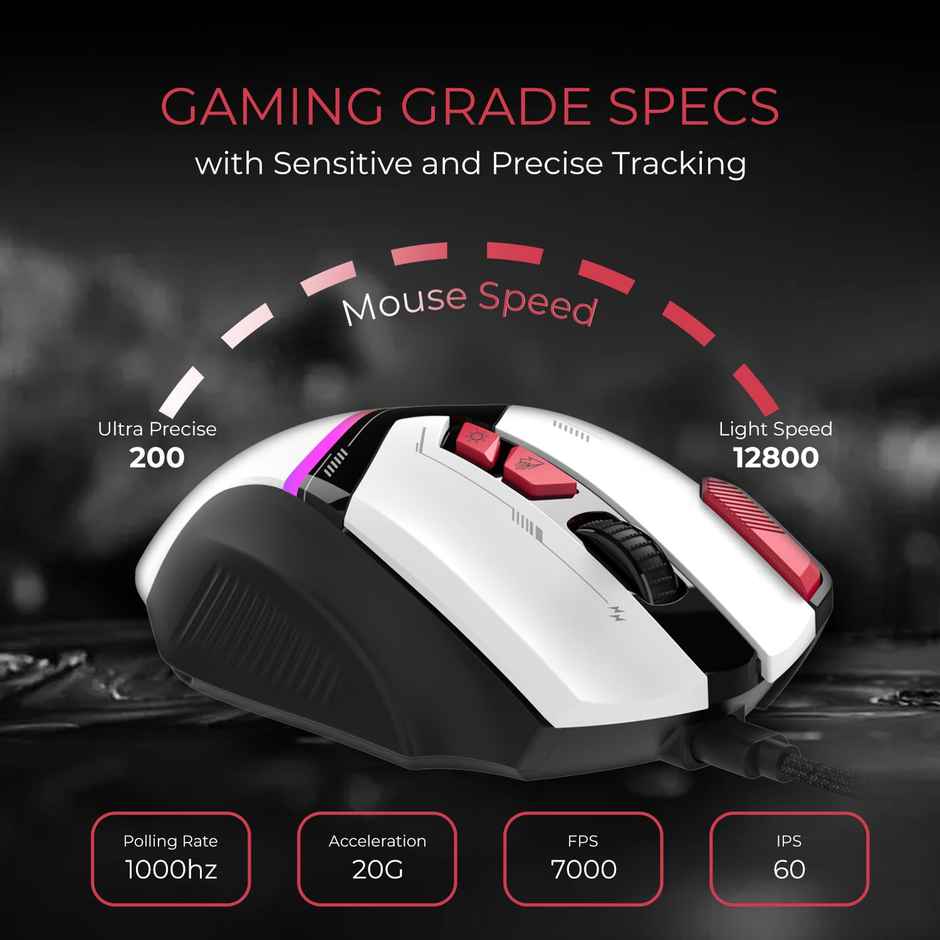 EvoFox Blaze Ultra Value 8 Button Programmable Gaming Mouse with 1000Hz Polling Rate | Gaming Grade DPI 200 to 12800 | Ultra-Responsive 7000fps | RGB Lights with Music sync Mode | Windows Software - Blaze (Black)