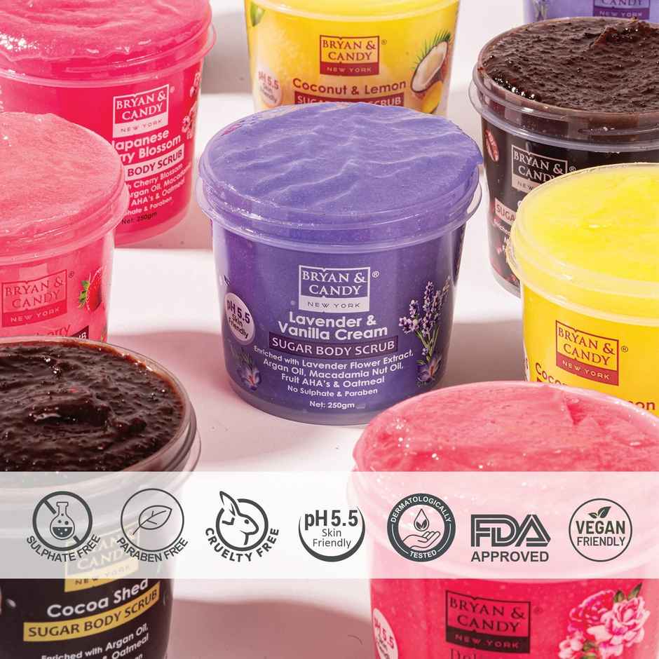 Bryan & Candy Sugar Body Scrub Ph 5.5 For Tan Removal And Exfoliation | Lavender - Vanilla Cream