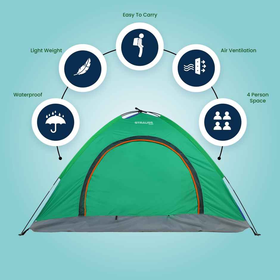 Strauss Portable Waterproof Camping Tent, 4 Persons (Multi Color)