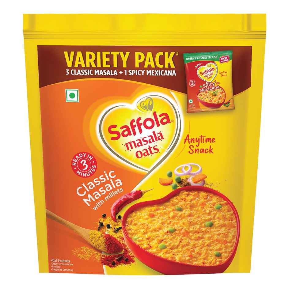 Saffola Masala Oats Variety Pack With Classic Masala & Spicy Mexicana Tasty | Evening SnacK