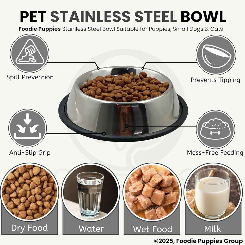 Foodie Puppies Stainless Steel Pet Feeding Bowl for Dogs and Cats | 450 ml