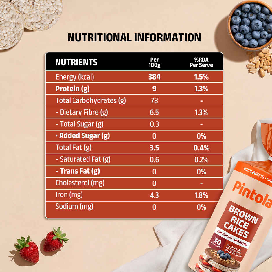 Pintola Organic Wholegrain Brown Rice Cakes Multigrain | Snack Essential