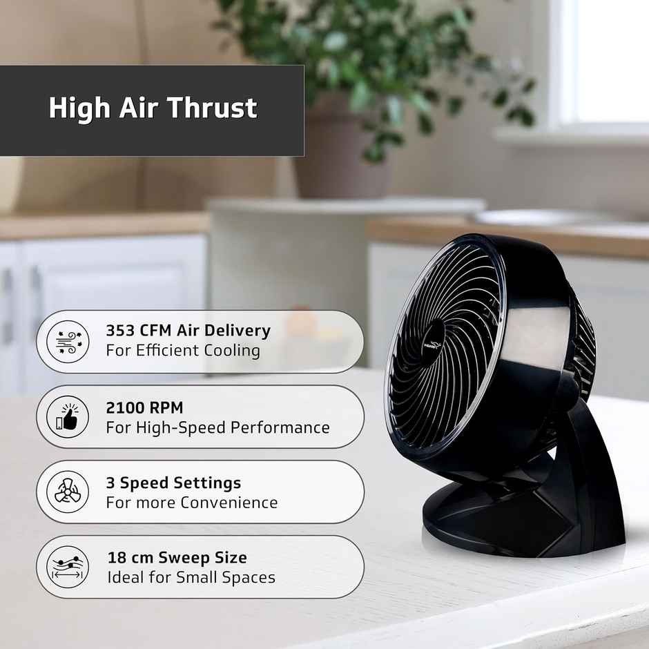 V-Guard Multi Purpose Spinny Pro Personal Fan, Table Cum Wall Fan, 2100 RPM, Black