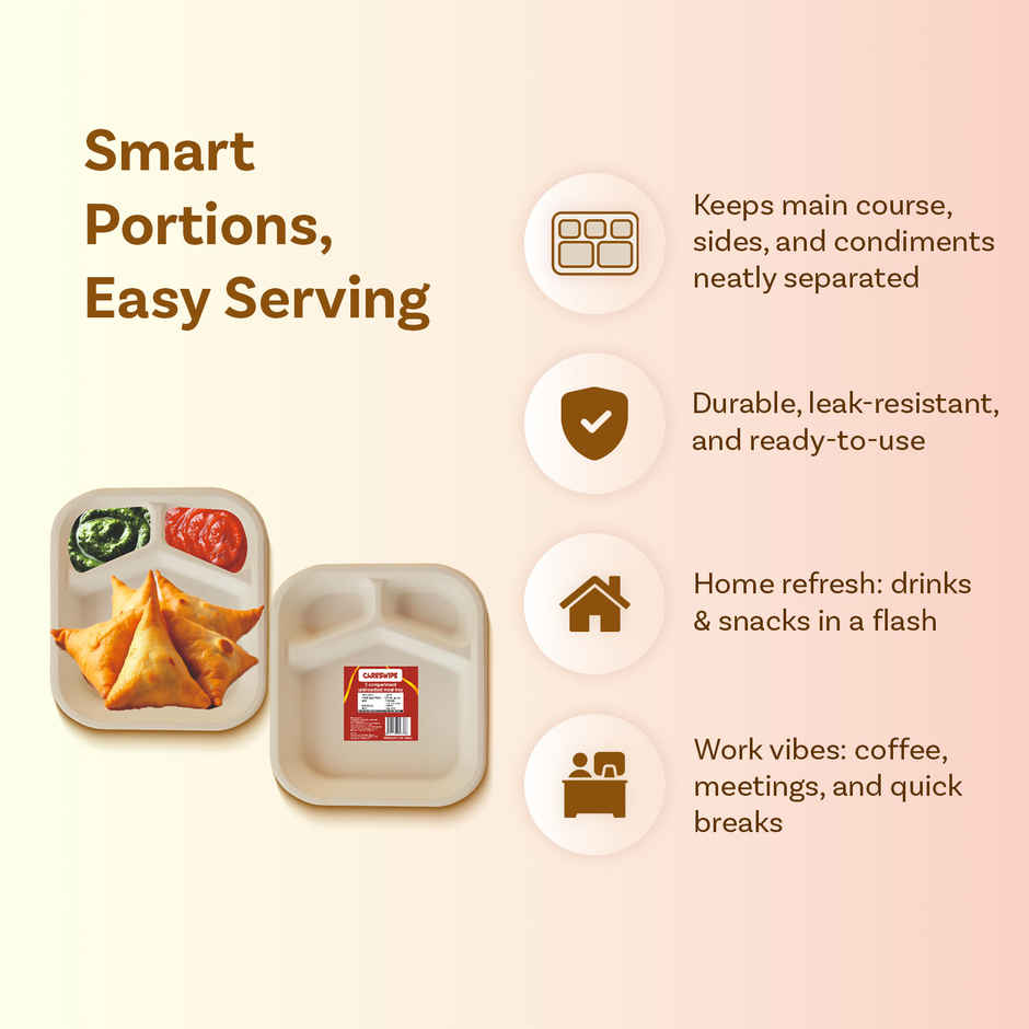Disposable Plate | Meal Tray | 3 Compartment | Careswipe